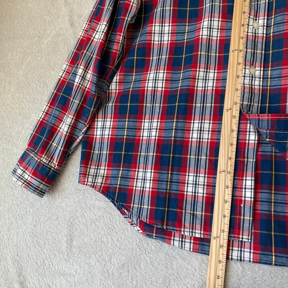 Thornton Bay Button Down Shirt Men XL Red Navy Plaid Americana Barn Long Sleeve - Picture 7 of 8